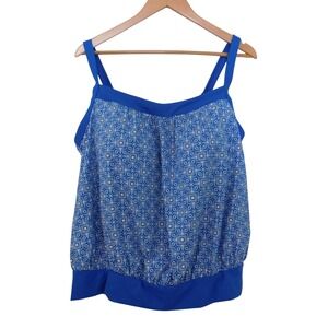 Lands End Womens Tankini Top Blue Floral Adj Straps‎ Built in Bra Size 18W